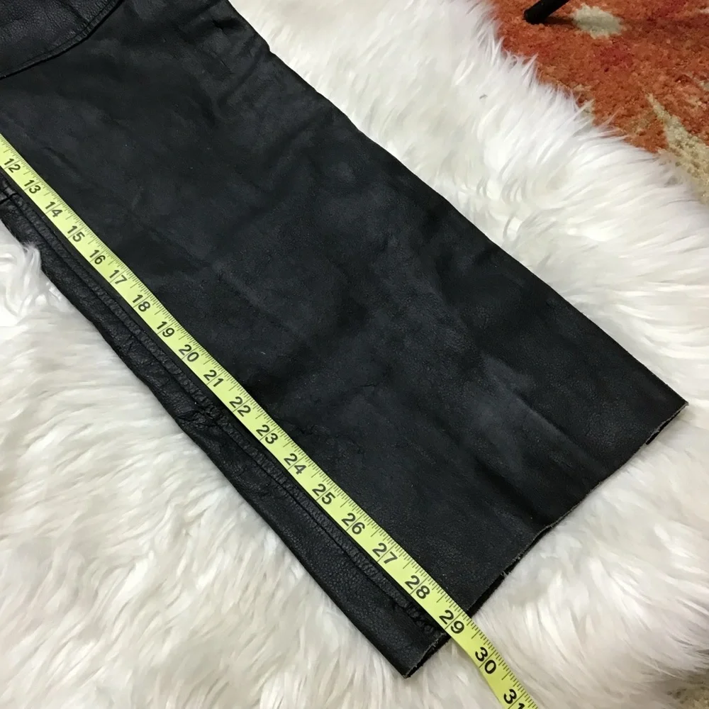 Event Leather Black Motorcycle Chaps Zip Sides Snap Bottoms Pocket
